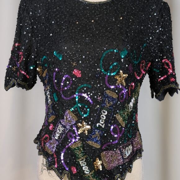 Laurence Kazar Y2K 2000 New Year’s Eve Sequin Top Black - Picture 16 of 16